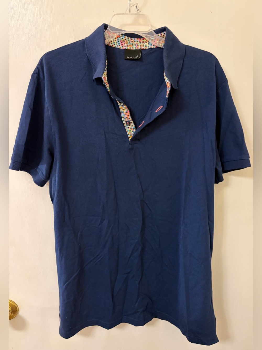 Jared Lang Men's Navy Polo with Multicolor Trim